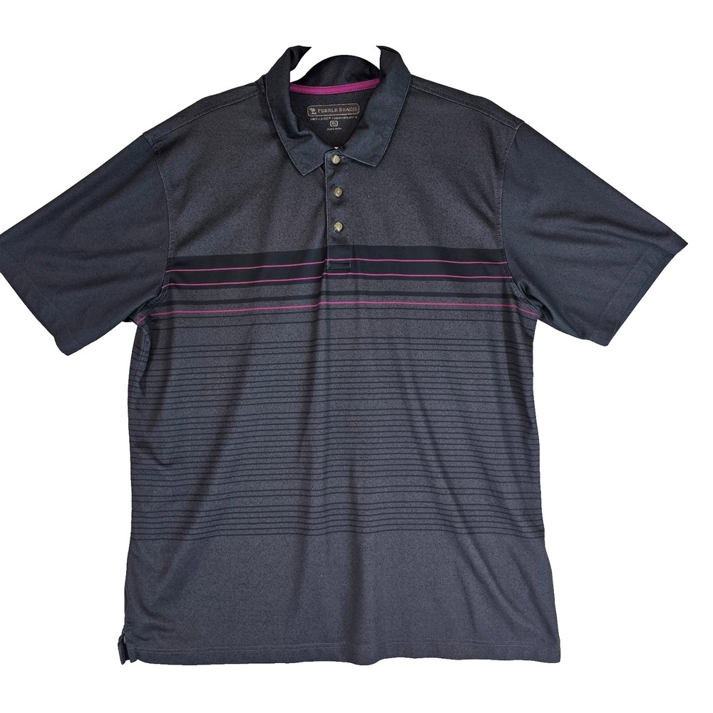 Pebble Beach Mens XL Polo Shirt Short Sleeve Dry Luxe Gray Mens Gold EUC